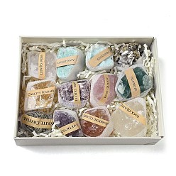 Смешанные камни Природный смешанный камень, жеода, образец минерала из рога изобилия, кластер необработанных кристаллов, Целебный кристалл в подарок для домашнего декора, с бумажной коробкой, 41~52.5x27~47x19~41 мм