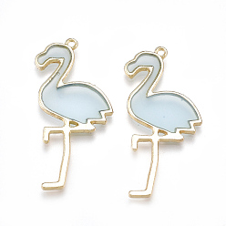Light Blue Epoxy Resin Pendants, with Alloy Findings, Flamingo Shape, Light Gold, Light Blue, 40x19~20x1.5mm, Hole: 1.5mm