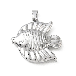 Fish 304 подвески из нержавеющей стали, с 201 защелкой из нержавеющей стали на поручнях, амулеты с морскими животными, цвет нержавеющей стали, рыба, 30.5x32.5x7 мм, отверстие : 7.5x4 мм