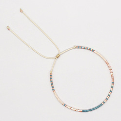 Стально-синий Регулируемые пластиковые браслеты с бусинами-слайдерами, украшения из полиэстеровой нити для женщин, колонка, стальной синий, 11.02 дюйм (28 см)