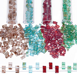(52) Непрозрачная лаванда 400шт 4 цвета 2прозрачный стеклянный бисер с отверстием, , прямоугольные, разноцветные, 4.5~5.5x2x2~2.5 мм, отверстие : 0.5~0.8 мм, 100 шт / цвет