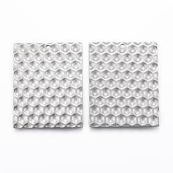 Stainless Steel Color Non-Tarnish 304 Stainless Steel Pendants, Textured, Rectangle with Honeycomb, Stainless Steel Color, 36x28.5x1.2mm, Hole: 2mm