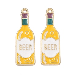 Золотистый Подвески из эмали и сплава, подвески на пивные бутылки, золотые, золотые, 34x11x1.5 мм, отверстие : 1.6 мм