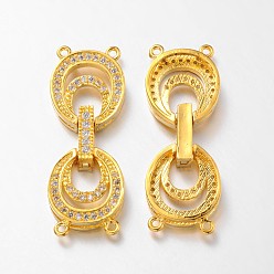 Золотой Овальная латунная микропавеющая циркониевая складка на застежках, без свинца и без никеля , золотые, 35x13x5 мм, отверстие : 1 мм