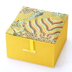 Желтый Квадратные атласные шкатулки для ювелирных изделий в китайском стиле, подарочная упаковка, желтые, 10x10x6 см