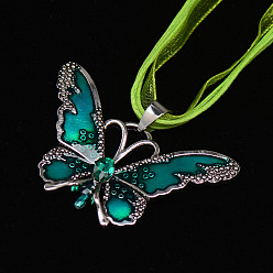 Средний Бирюзовый Кулон в виде бабочки из эмалевого сплава, полиэстеровая лента, вощеный шнур, многорядное ожерелье, платина, средне бирюзовый, 17.72 дюйм (45 см)