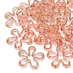 Dark Salmon Transparent Acrylic Beads, Golden Metal Enlaced, Flower, Dark Salmon, 42x43x6.5mm, Hole: 2mm, about 160pcs/500g