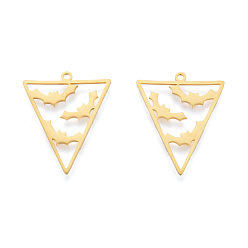 Real 18K Gold Plated Halloween 201 Stainless Steel Pendants, Laser Cut, Triangle with Bat, Real 18K Gold Plated, 27x22.5x1mm, Hole: 1.5mm