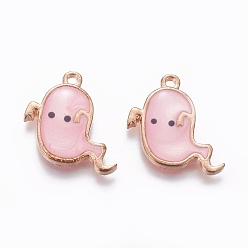 Pink Подвески из эмали и сплава, призрак, золотой свет, розовые, 19.2x19.5x2.7 мм, отверстие : 1.6 мм