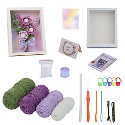Purple DIY Crochet Chamomile & Lavender Picture Frame Knitting Kits for Beginners, including Photo Frame, Crochet Hook, Cotton Thread, Purple, 16.8x21.8x4.5cm