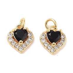 Настоящее золото 18K Латунные микро проложить кубического циркония подвески, без кадмия, без никеля и без свинца, с прыжковых колец, сердце прелести, реальный 18 k позолоченный, 9x8x3.5 мм, отверстие : 2 мм