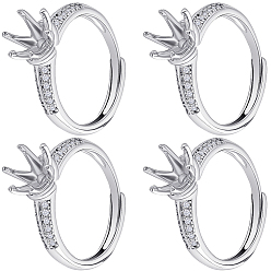 Платина 4шт. латунные кольца с микропаве из кубического циркония, регулируемые по размеру, настройки зубчатого кольца, платина, лоток : 6.5x6.5 мм, 8 мм, внутренний диаметр: 17 мм