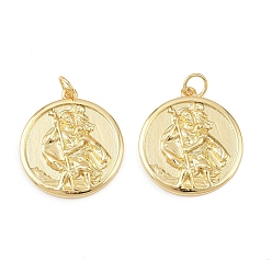 Настоящее золото 18K Латунные подвески, святой Христофор, без кадмия и без свинца, стойки покрытие, долговечный, с целью перехода в кольце, реальный 18 k позолоченный, 27.5x25x3 мм, отверстие : 4 мм