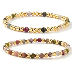 Турмалин 2шт. 2 стили браслетов из натурального турмалина с бусинами, эластичные, составные браслеты для женщин, круглые, 6.89 дюйм (17.5 см)