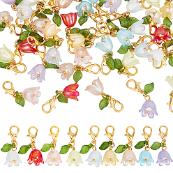 Золотой 36шт 9 стили лилия акриловый маркер для замкового стежка, с карабин-лобстерами , золотые, 25.5 мм, 4 шт / стиль