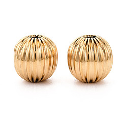 Настоящее золото 14K Текстурированные 304 шарики из нержавеющей стали, арбуз, реальный 14 k позолоченный, 11.5 мм, отверстие : 3 мм