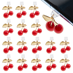 Красный 16шт пластиковые мобильные пылезащитные заглушки, с подвесками из смолы и сплава, вишня, золотые, красные, 42.2 мм