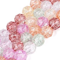 Mixed Color Transparent Crackle Glass Beads Strands, Round, Baking Paint, Faceted(48Facets), Mixed Color, 10mm, Hole: 1~1.5mm, about 41pcs/strand, 14.96~15.35 inch(38~39cm)