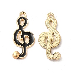 Черный Подвески из эмали и сплава, без кадмия, без никеля и без свинца, золотые, очарование музыкальной ноты, чёрные, 21x9.5x2.6 мм, отверстие : 1.2 мм