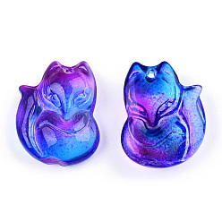 Blue Two Tone Transparent Spray Painted Glass Pendants, Fox, Blue, 17x13x6mm, Hole: 1mm