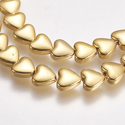 Golden Plated Electroplate Non-magnetic Synthetic Hematite Beads Strands, Heart, Golden Plated, 6x6~6.5x2.5~3mm, Hole: 1mm, about 70~72pcs/strand, 15.5 inch~15.8 inch
