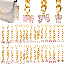(52) Непрозрачная лаванда 32 шт. 8 стильные эмалевые подвески-бантики из сплава, с алюминиевой цепью и карабинами из сплава, золотые, разноцветные, 76~81 мм