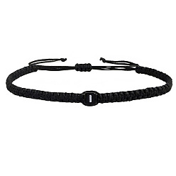 Letter I Adjustable Handmade Woven Waxed Cord Braided Bracelets with Acrylic Letter Beads, Black, Letter I, 11.02 inch(28cm)
