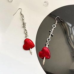 Heart Halloween Alloy Enamel Dangle Earrings for Women, Heart, 60~70mm