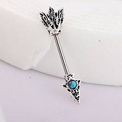 Античное Серебро Перо стрела 304 кольца для сосков из нержавеющей стали с паве из синтетической бирюзы, античное серебро, длина стержня: 5/8"(16мм), штифты : 1.6 мм