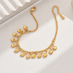 Золотой Латунные сердца шарм браслеты, браслеты-цепочки роло для женщин, золотые, внутренний диаметр: 6-1/4 дюйм (16 см)