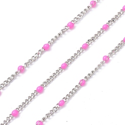 Pearl Pink 304 Stainless Steel Enamel Curb Chains, with Spool, Soldered, Faceted, Pearl Pink, 2.5x2x0.8mm, 32.80Feet/roll(10m/roll)