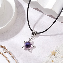 Фиолетовый Ожерелья с подвесками в виде звезд из окрашенного натурального тигрового глаза и стеклянных бусин, ожерелья из черного вощеного хлопкового шнура для женщин, фиолетовые, 17.72 дюйм (45 см)