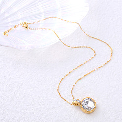 Настоящее золото 18K Ожерелья с плоским круглым кулоном из нержавеющей стали с прозрачными кубическими цирконами для женщин, реальный 18 k позолоченный