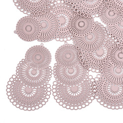 Pink 430 из нержавеющей стали Компоненты для люстр ссылки, окрашеные, гравированные металлические украшения, розовые, 56.5x35x0.3 мм, отверстие : 1.2~2 мм