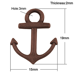 Red Copper Alloy Pendants, Cadmium Free & Nickel Free & Lead Free, Anchor, Red Copper, 19x15x2mm, hole: 3mm