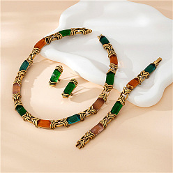 Античное Золото Прямоугольные ожерелья из сплава акрила, браслеты и серьги-гвоздики, античное золото , 135мм и 183мм и 30x10мм