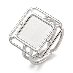 Нержавеющая Сталь Цвет 304 из нержавеющей стали компоненты кольца, Настройки колодки кольцо, квадратный, цвет нержавеющей стали, лоток : 10x10 мм, размер США 6 (16.5 мм)