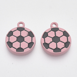 Pink Выпечки окрашены подвески из сплава, футбол, розовые, 18x15x2.5 мм, отверстие : 1.8 мм