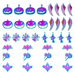 Rainbow Color 36шт 9 стиль 201 штампованные подвески из нержавеющей стали, ионное покрытие (ip), для Хэллоуина, разнообразные, Радуга цветов, 26.5~50.5x18.5~41x0.3 мм, отверстие : 1.5~2 мм, 4 шт / стиль