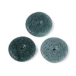 Бирманский Нефрит Подвески из натурального бирманского нефрита., пончик с цветочными подвесками, 28~28.5x5 мм, отверстие : 1.4~2 мм