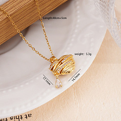 Золотой Латунные ожерелья с подвеской в форме сердца из кубического циркония для женщин, реальный 18 k позолоченный, золотые, 15.75 дюйм (40 см), Кулон : 17.1x14.7 мм