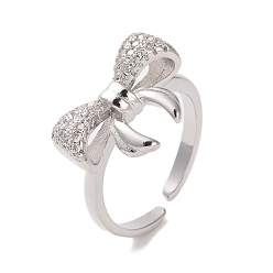 Платина Открытая манжета из латуни с микропаве из кубического циркония, без кадмия и без свинца, бантом, платина, размер США 7 1/2 (17.5 мм)