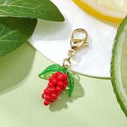 Roja Colgante decorativo con forma de uva y cuentas de vidrio, 304 dijes con cierre de pinza de langosta de acero inoxidable para adornos de bolsos, rojo, 38.5 mm