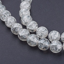 Clear Spray Painted Crackle Glass Beads Strands, Round, Clear, 12mm, Hole: 1.3~1.6mm, about 66pcs/strand, 31.4 inch