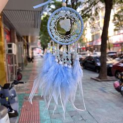 Перо Паутина/сетка из натурального амазонита с подвесками из перьев, с деревянных бусин, покрыт хлопковым кружевом и шнуром из ворсинок, 400x70 мм