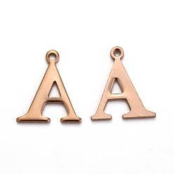 Letter A Ионное покрытие (ip) 304 подвески с алфавитом из нержавеющей стали, розовое золото , letter.a, 12x10.5x1 мм, отверстие : 1 мм