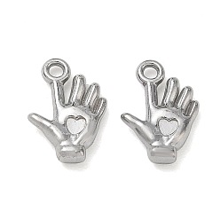 Stainless Steel Color 304 Stainless Steel Charms, Palm with Heart Charms, Stainless Steel Color, 15x11x3mm, Hole: 1.8mm