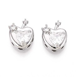 Платина Латунные микро проложить кубического циркония бусы, яблоко, платина, 14.5x10~10.5x5 мм, отверстие : 1.5~1.6 мм