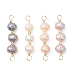 (52) Непрозрачная лаванда Подвески-коннекторы из натурального культивированного пресноводного жемчуга в форме картофеля, с экологически чистыми петлями из медной проволоки, золотые, разноцветные, 32~33x6~7.5x6~6.5 мм, отверстие : 3 мм