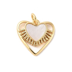 Настоящее золото 18K Подвески в виде сердечек из натуральной белой ракушки из латуни с соединительными кольцами, долговечный, без свинца и без кадмия, стойки покрытие, реальный 18 k позолоченный, 15x15x2 мм, отверстие : 3 мм